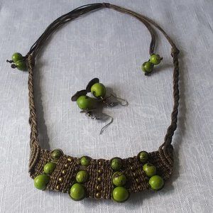Handmade Green Tagua Necklace and Earrings Set